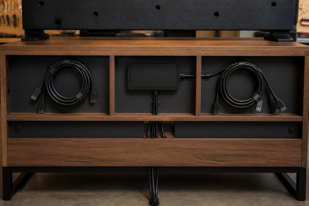 Kablar bakom TV-bänk, installation av en ip tv box