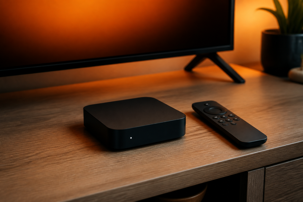 Liten mediabox och fjärrkontroll, hårdvara som media box